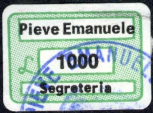 Marca da Bollo del Comune di PIEVE EMANUELE su Carta Bianca di dimensioni 18,5 x 102,5 mm