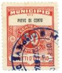 Marca da Bollo del Comune di PIEVE DI CENTO su Carta Bianca di dimensioni 23,5 X 30,5 mm