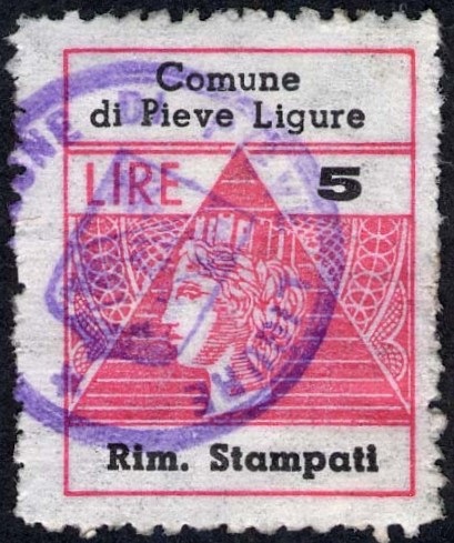 Marca da Bollo del Comune di PIEVE LIGURE su Carta Bianca di dimensioni 22 x 28 mm