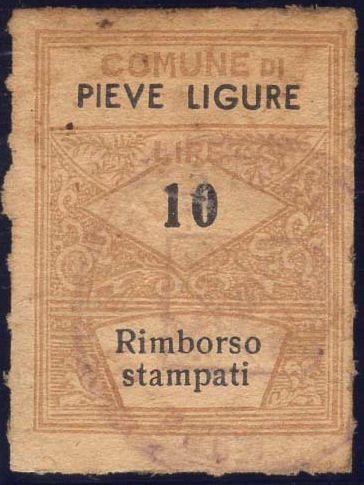 Marca da Bollo del Comune di PIEVE LIGURE su Carta Bianca di dimensioni 22,5 x 29 mm