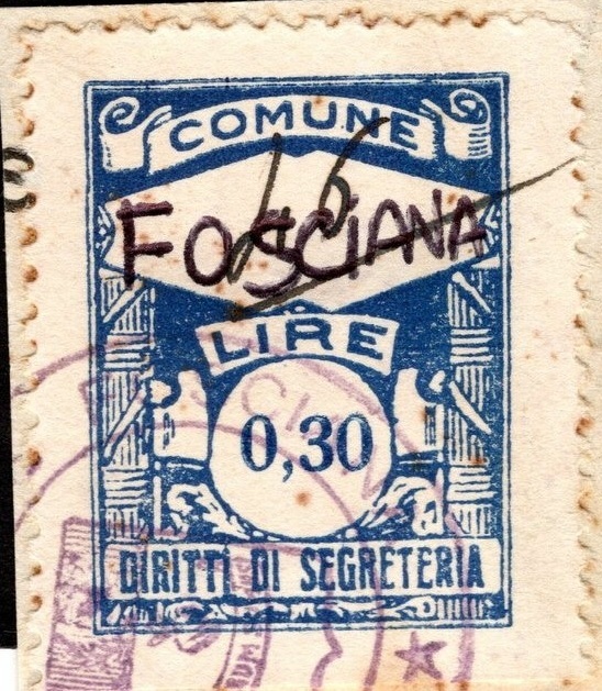 Marca da Bollo del Comune di PIEVE FOSCIANA su Carta Bianca di dimensioni 23 x 29 mm