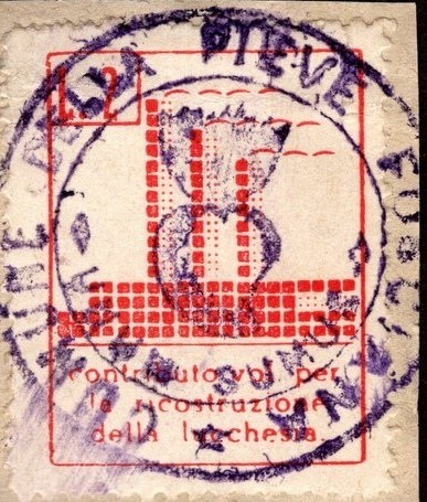 Marca da Bollo del Comune di PIEVE FOSCIANA su Carta Bianca di dimensioni 21 X 27 mm
