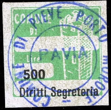 Marca da Bollo del Comune di PIEVE PORTO MORONE su Carta Bianca di dimensioni 20 x 20 mm