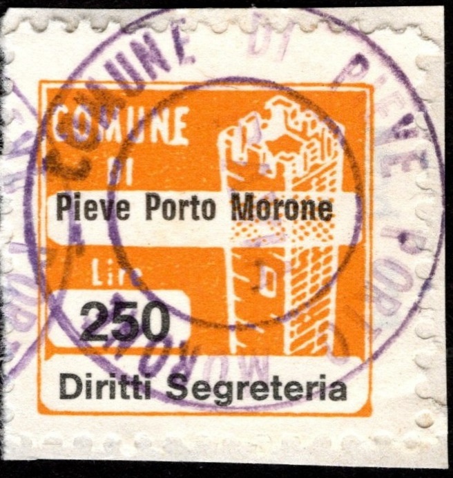 Marca da Bollo del Comune di PIEVE PORTO MORONE su Carta Bianca di dimensioni 20 x 20 mm
