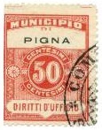 Marca da Bollo del Comune di PIGNA su Carta Bianca Sottile di dimensioni 23,5 x 30 mm