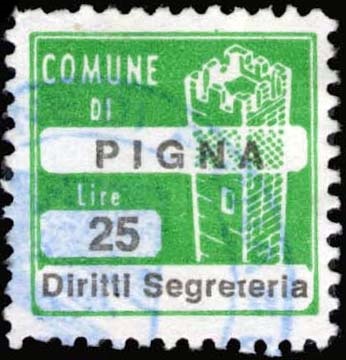 Marca da Bollo del Comune di PIGNA su Carta Bianca di dimensioni 20 x 20 mm