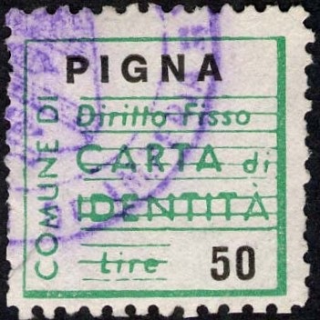 Marca da Bollo del Comune di PIGNA su Carta Bianca di dimensioni 20 x 20 mm