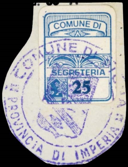 Marca da Bollo del Comune di PIGNA su Carta Bianca di dimensioni 15,5 x 20,5 mm