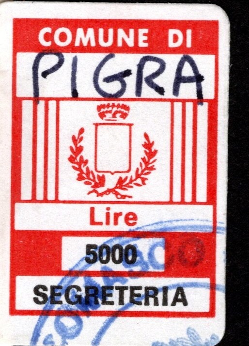 Marca da Bollo del Comune di PIGNA su Carta Bianca di dimensioni 15 x 21 mm