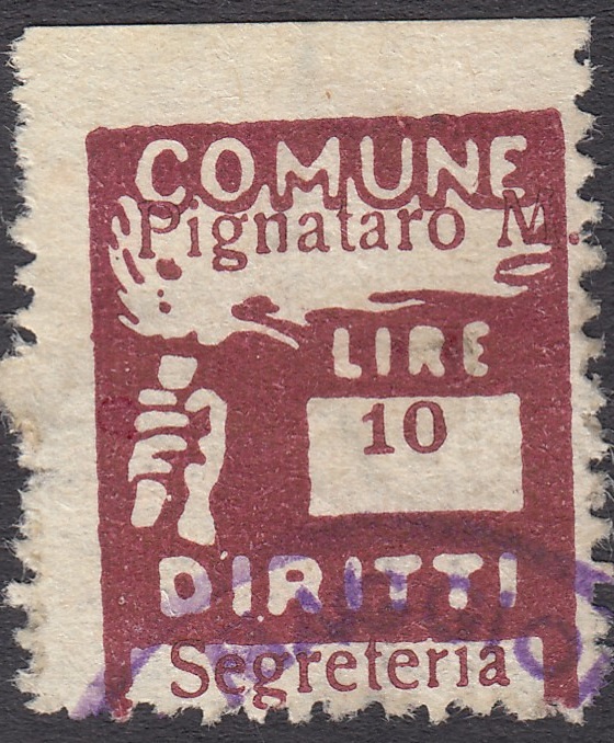Marca da Bollo del Comune di PIGNATARO MAGGIORE su Carta Bianca di dimensioni 18 x 24,5 mm