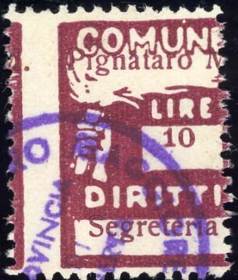 Marca da Bollo del Comune di PIGNATARO MAGGIORE su Carta Bianca di dimensioni 18 x 24,5 mm