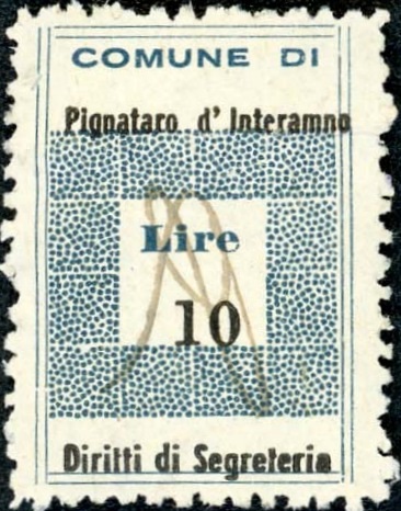 Marca da Bollo del Comune di PIGNATARO INTERAMNA su Carta Bianca di dimensioni 19,5 x 28,5 mm