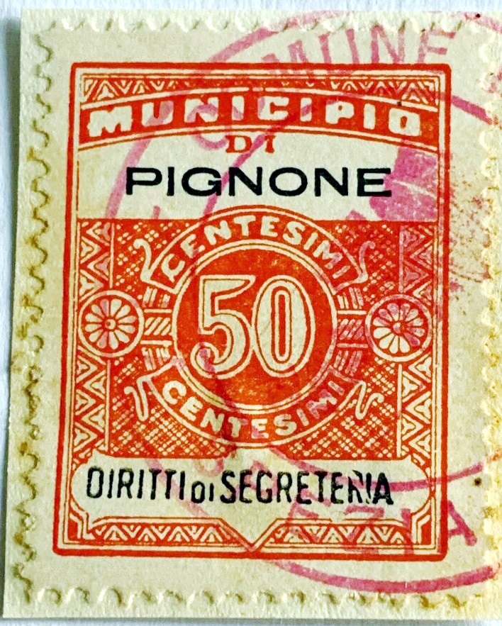 Marca da Bollo del Comune di PIGNONE su Carta Bianca di dimensioni 22 x 29 mm