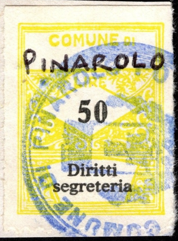 Marca da Bollo del Comune di PINAROLO PO su Carta Bianca di dimensioni 20,5 x 27 mm