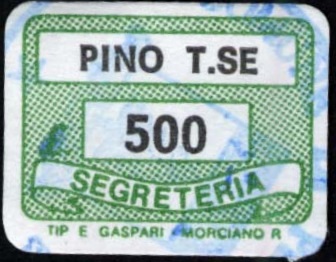 Marca da Bollo del Comune di PINO TORINESE su Carta Bianca di dimensioni 19 x 14,5 mm