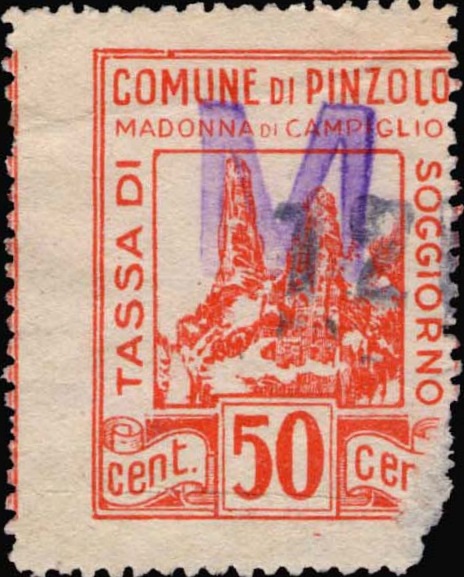 Marca da Bollo del Comune di PINZOLO su Carta Bianca di dimensioni 25 x 32 mm
