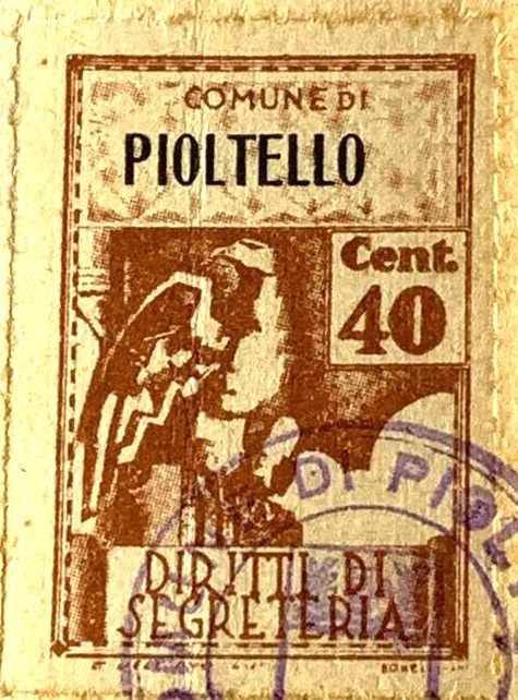 Marca da Bollo del Comune di PIOLTELLO su Carta Bianca di dimensioni 21 X 32 mm
