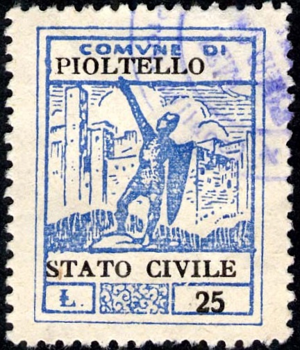 Marca da Bollo del Comune di PIOLTELLO su Carta Bianca Sottile di dimensioni 22,5 x 29,5 mm