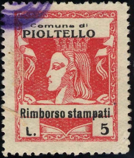 Marca da Bollo del Comune di PIOLTELLO su Carta Bianca di dimensioni 23 x 29,5 mm