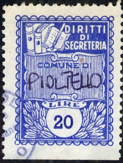 Marca da Bollo del Comune di PIOLTELLO su Carta Bianca di dimensioni 22 x 29 mm