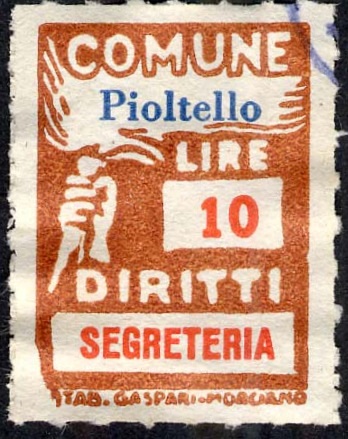 Marca da Bollo del Comune di PIOLTELLO su Carta Bianca Sottile di dimensioni 18 x 25 mm