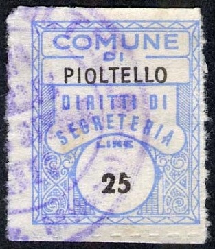 Marca da Bollo del Comune di PIOLTELLO su Carta Bianca di dimensioni 17 x 21 mm