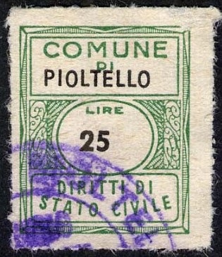 Marca da Bollo del Comune di PIOLTELLO su Carta Bianca Sottile di dimensioni 11 x 17 mm