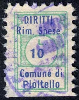 Marca da Bollo del Comune di PIOLTELLO su Carta Bianca di dimensioni 11 x 17 mm