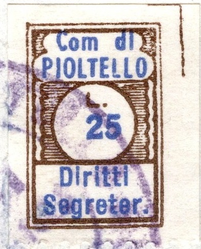 Marca da Bollo del Comune di PIOLTELLO su Carta Bianca di dimensioni 11 x 17 mm