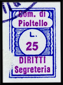 Marca da Bollo del Comune di PIOLTELLO su Carta Bianca di dimensioni 11,5 x 17 mm