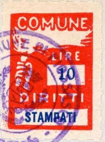 Marca da Bollo del Comune di PIOSSASCO su Carta Bianca di dimensioni 18,5 x 26 mm