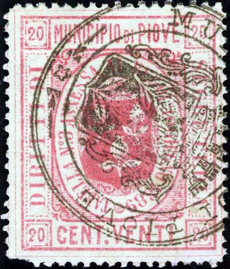 Marca da Bollo del Comune di PIOVE DI SACCO su Carta Bianca di dimensioni 27 x 32,5 mm