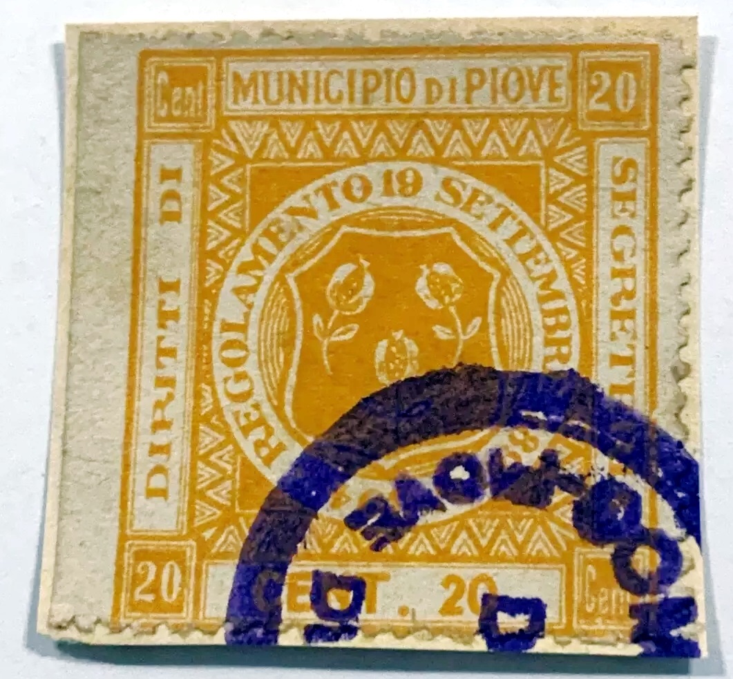 Marca da Bollo del Comune di PIOVE DI SACCO su Carta Bianca Sottile di dimensioni 29,5 x 32,5 mm