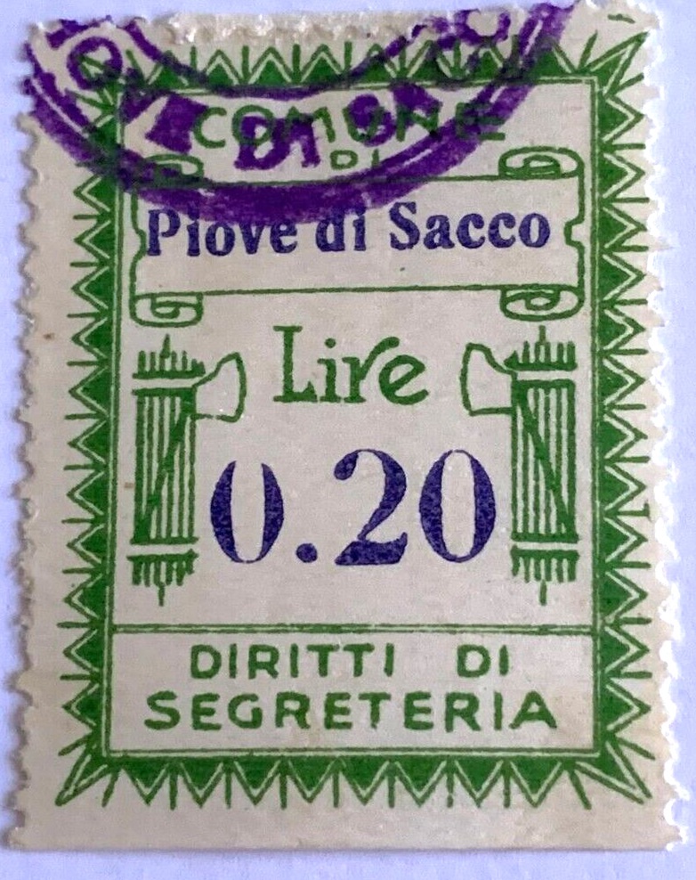 Marca da Bollo del Comune di PIOVE DI SACCO su Carta Bianca Sottile di dimensioni 22,5 x 29 mm