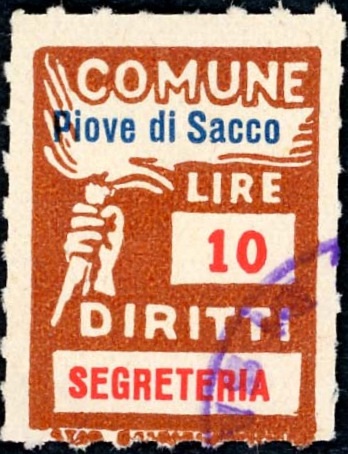 Marca da Bollo del Comune di PIOVE DI SACCO su Carta Bianca di dimensioni 18 x 25 mm