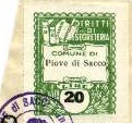 Marca da Bollo del Comune di PIOVE DI SACCO su Carta Bianca di dimensioni 22 x 29 mm