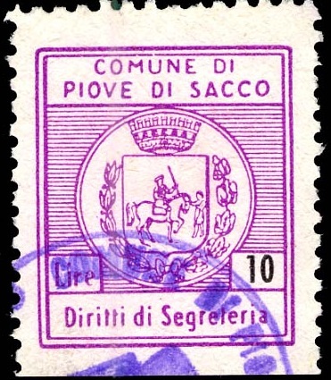 Marca da Bollo del Comune di PIOVE DI SACCO su Carta Bianca di dimensioni 20 x 24 mm