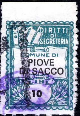 Marca da Bollo del Comune di PIOVE DI SACCO su Carta Bianca di dimensioni 17 x 22 mm