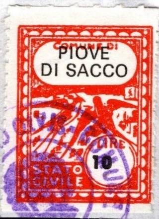 Marca da Bollo del Comune di PIOVE DI SACCO su Carta Bianca di dimensioni 18 c 23 mm