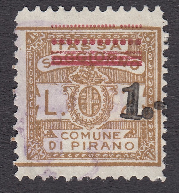 Marca da Bollo del Comune di PIRAINO su Carta Bianca di dimensioni 19,5 x 20 mm