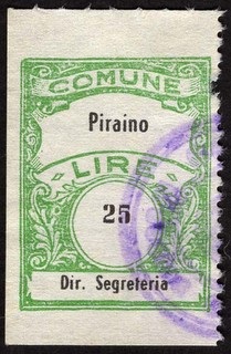 Marca da Bollo del Comune di PIRAINO su Carta Bianca Sottile di dimensioni 22,5 x 29 mm