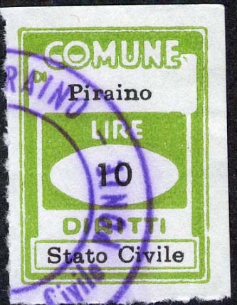Marca da Bollo del Comune di PIRAINO su Carta Bianca Sottile di dimensioni 19,5 x 26 mm