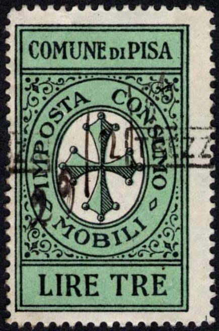 Marca da Bollo del Comune di PISA su Carta Bianca Sottile di dimensioni 23 x 39,5 mm
