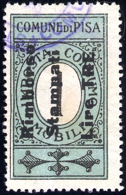 Marca da Bollo del Comune di PISA su di dimensioni 23 x 39,5 mm