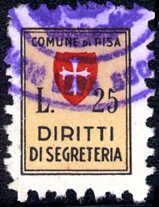 Marca da Bollo del Comune di PISA su Carta Bianca di dimensioni 11 x 15 mm
