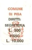 Marca da Bollo del Comune di PISA su Carta Bianca di dimensioni 17 x 29 mm