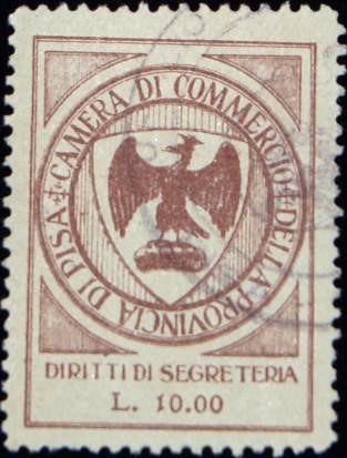 Marca da Bollo del Comune di PISA su Carta Bianca Sottile di dimensioni 24 x 31 mm