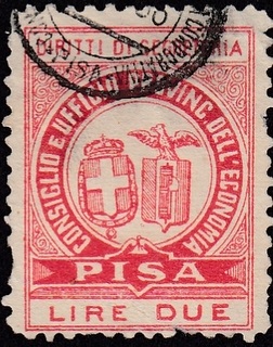 Marca da Bollo del Comune di PISA su Carta Bianca di dimensioni 22,5 x 30 mm