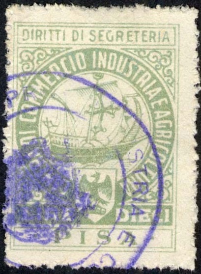 Marca da Bollo del Comune di PISA su Carta Bianca Sottile di dimensioni 23 x 31 mm