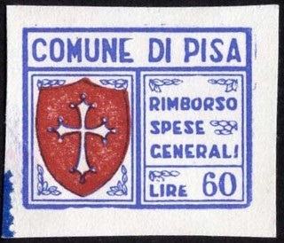 Marca da Bollo del Comune di PISA su Carta Bianca di dimensioni 23 x 18,5 mm